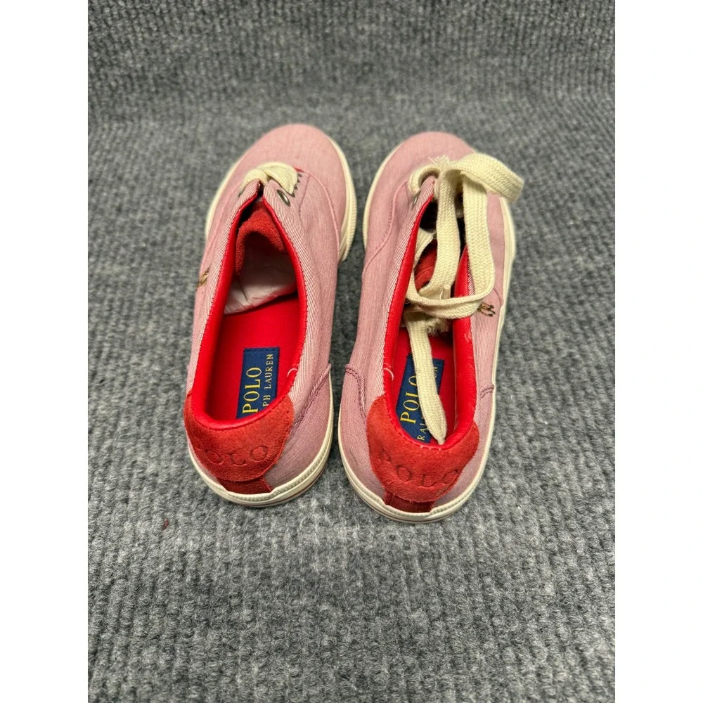 Polo Ralph Lauren Pink Seersucker‎ Canvas Low Top Sneakers Red Trim Mens 10.5